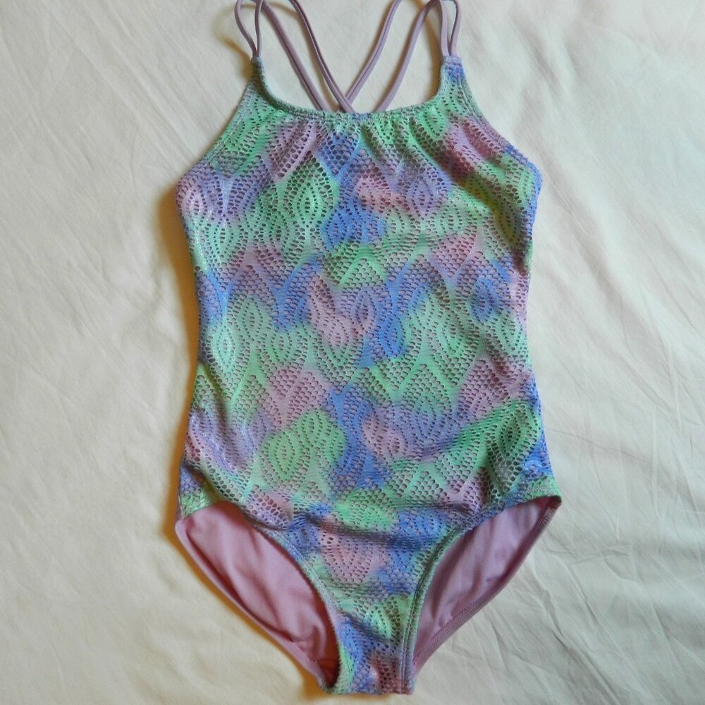 Girls size 10/12 Swimsuit Purple Green Blue